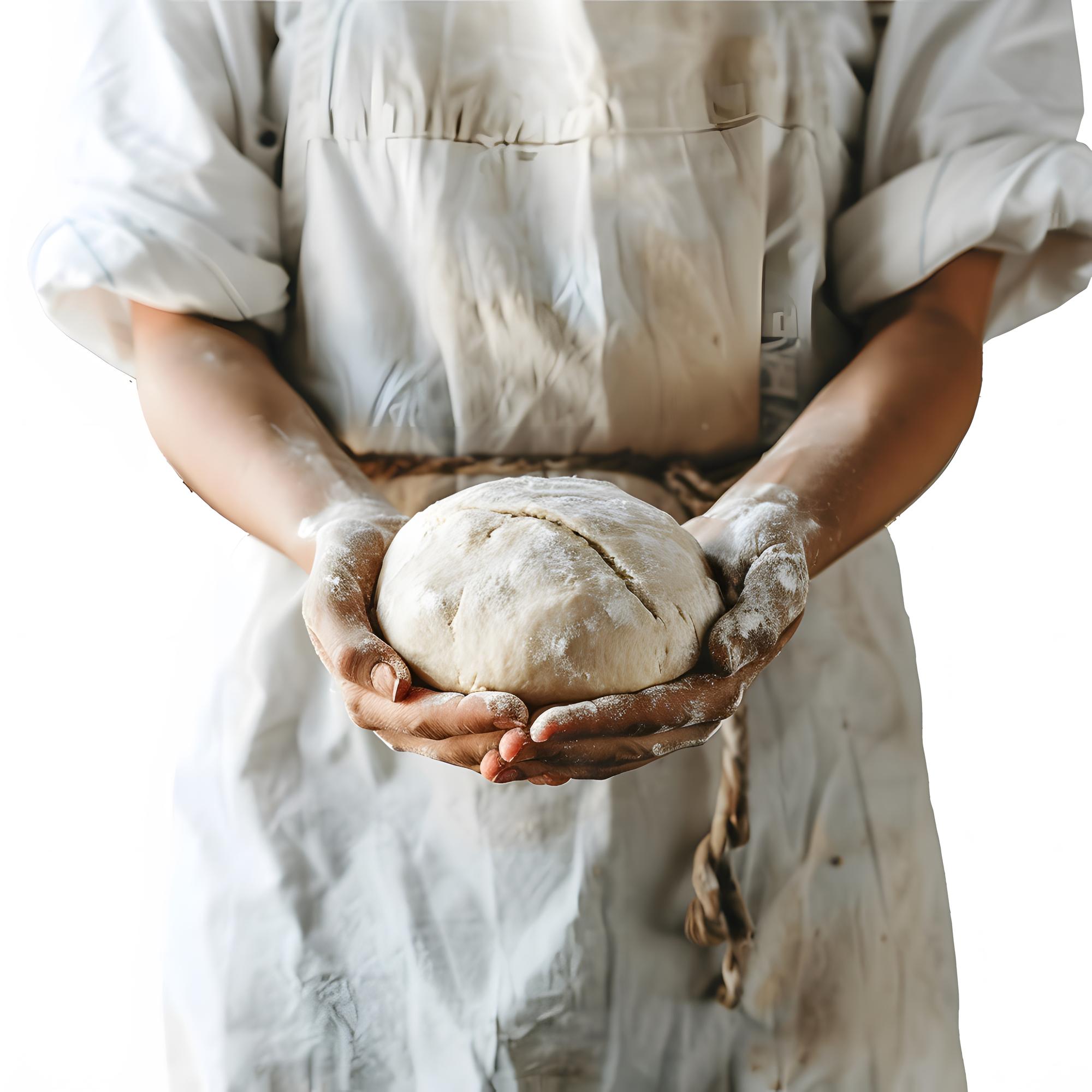 Artisan baking hands and sourdough